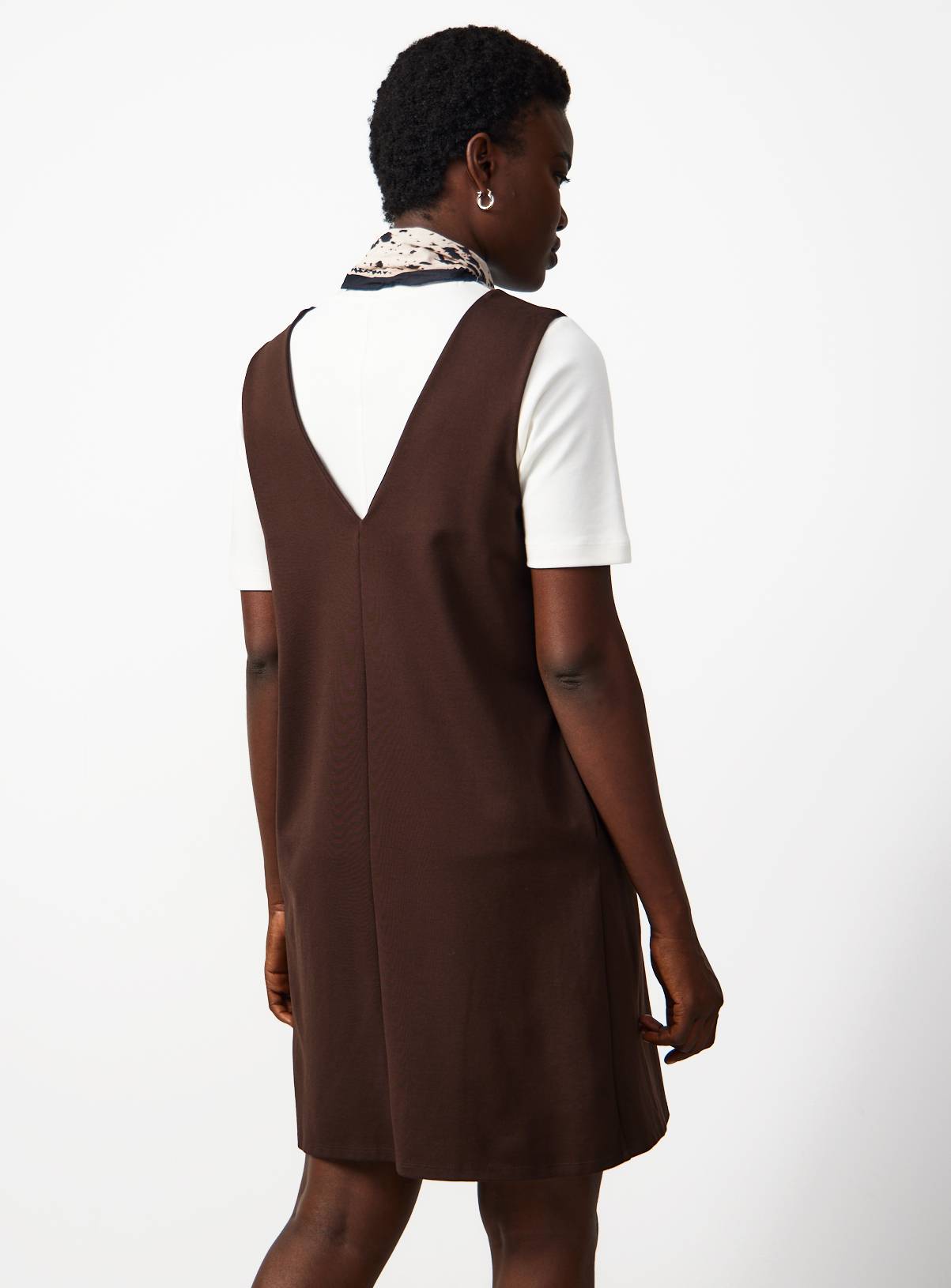 Chocolate Brown V Neck Pinafore Dress 24 - Image 4