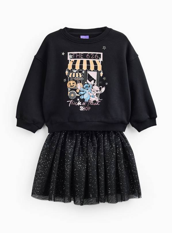Black Halloween Lilo & Stitch Print Sweatshirt & Skirt Set 2-3 years