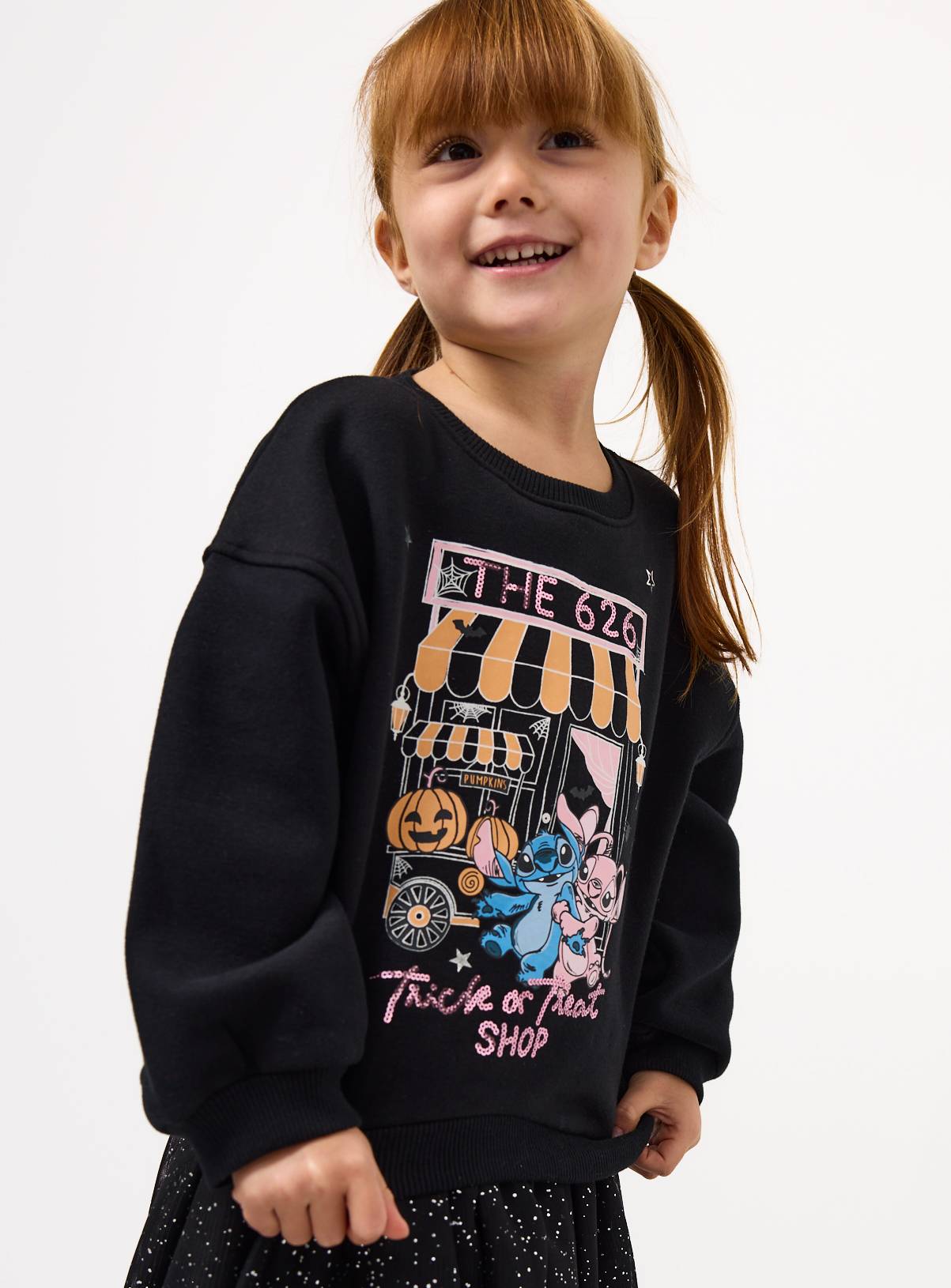 Black Halloween Lilo & Stitch Print Sweatshirt & Skirt Set 7-8 years - Image 1