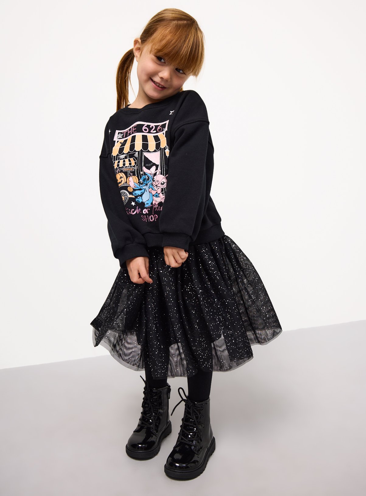 Black Halloween Lilo & Stitch Print Sweatshirt & Skirt Set 7-8 years - Image 2 thumbnail