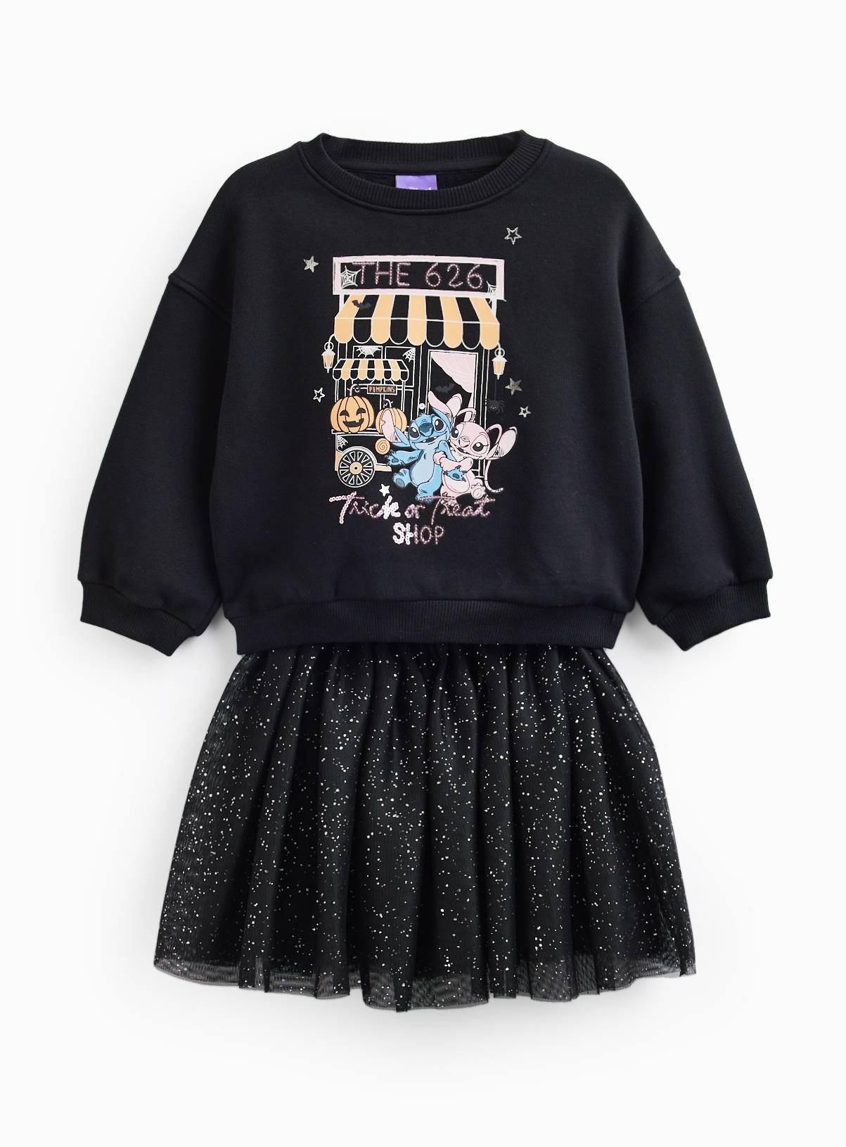 Black Halloween Lilo & Stitch Print Sweatshirt & Skirt Set 7-8 years - Image 3