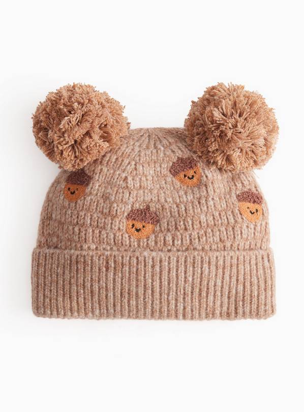 Brown Acorn Double Pom Beanie Hat Newborn