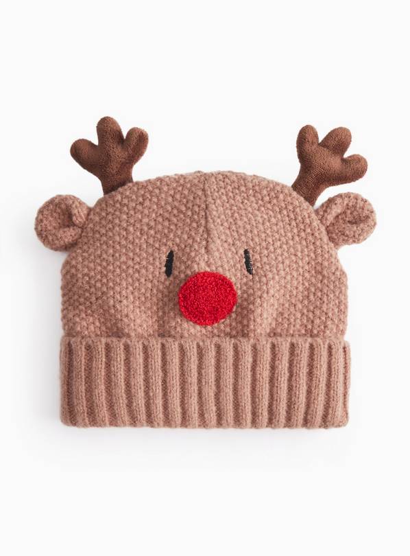Brown Knitted Reindeer Beanie Hat 1-2 years