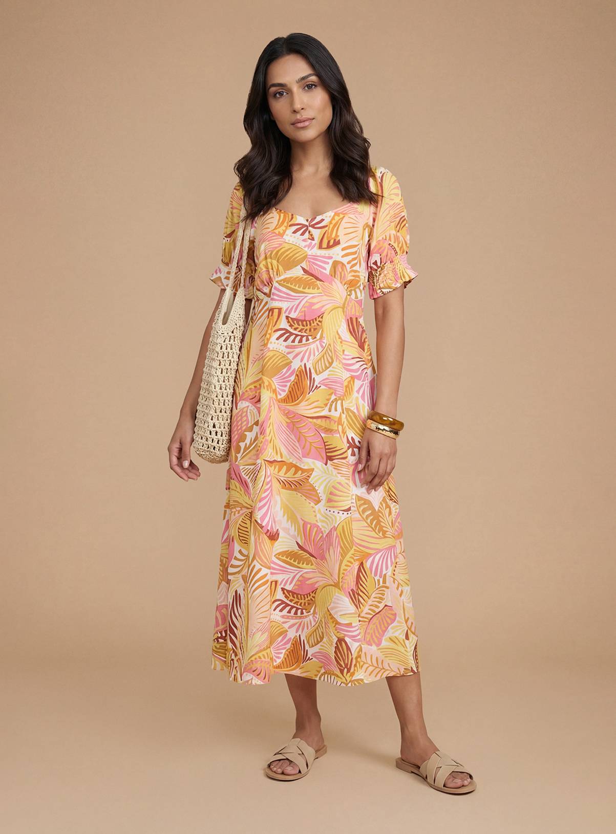 DOROTHY PERKINS Sweetheart Neck Puff Sleeve Printed Midaxi Dress 14 - Image 1