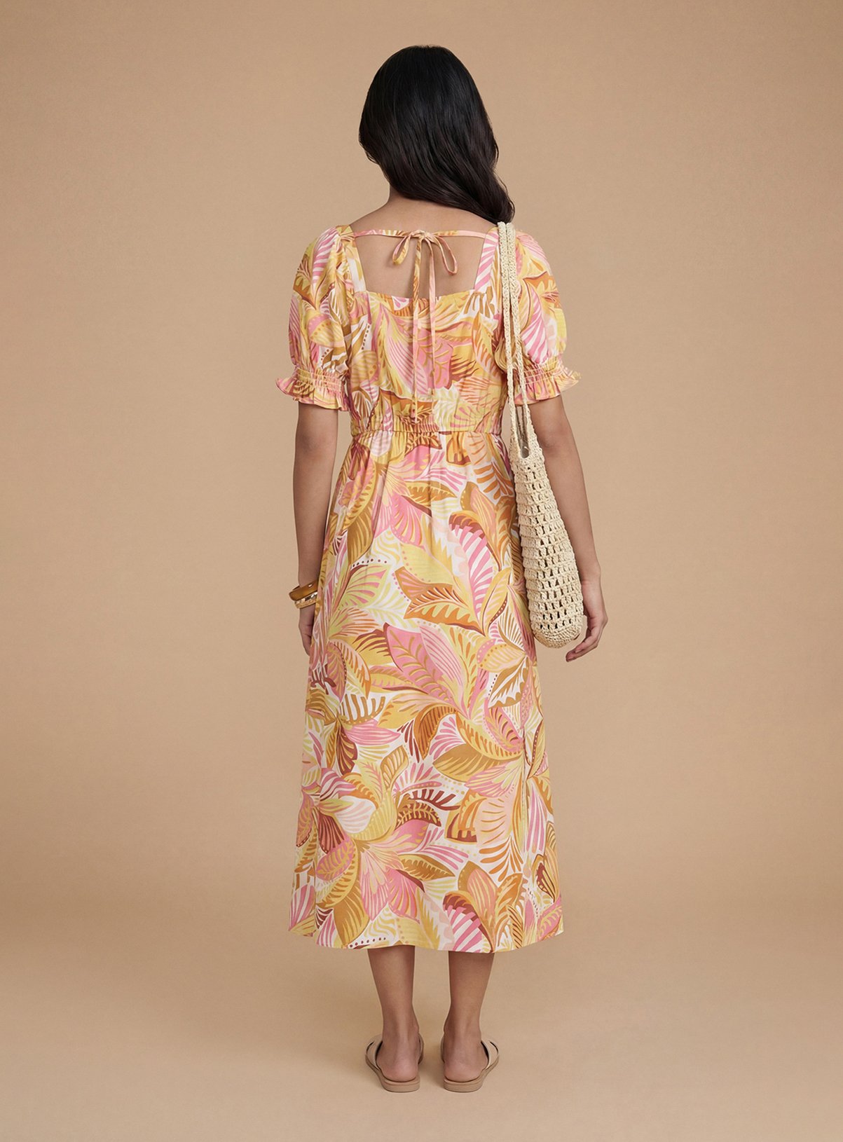 DOROTHY PERKINS Sweetheart Neck Puff Sleeve Printed Midaxi Dress 14 - Image 3 thumbnail