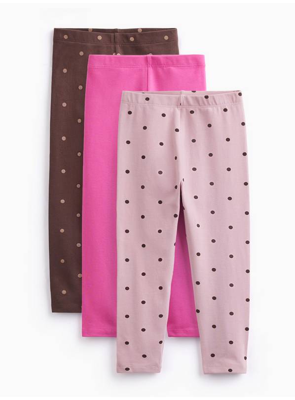 Pink & Brown Polka Dot Leggings 3-Pack 3-4 years