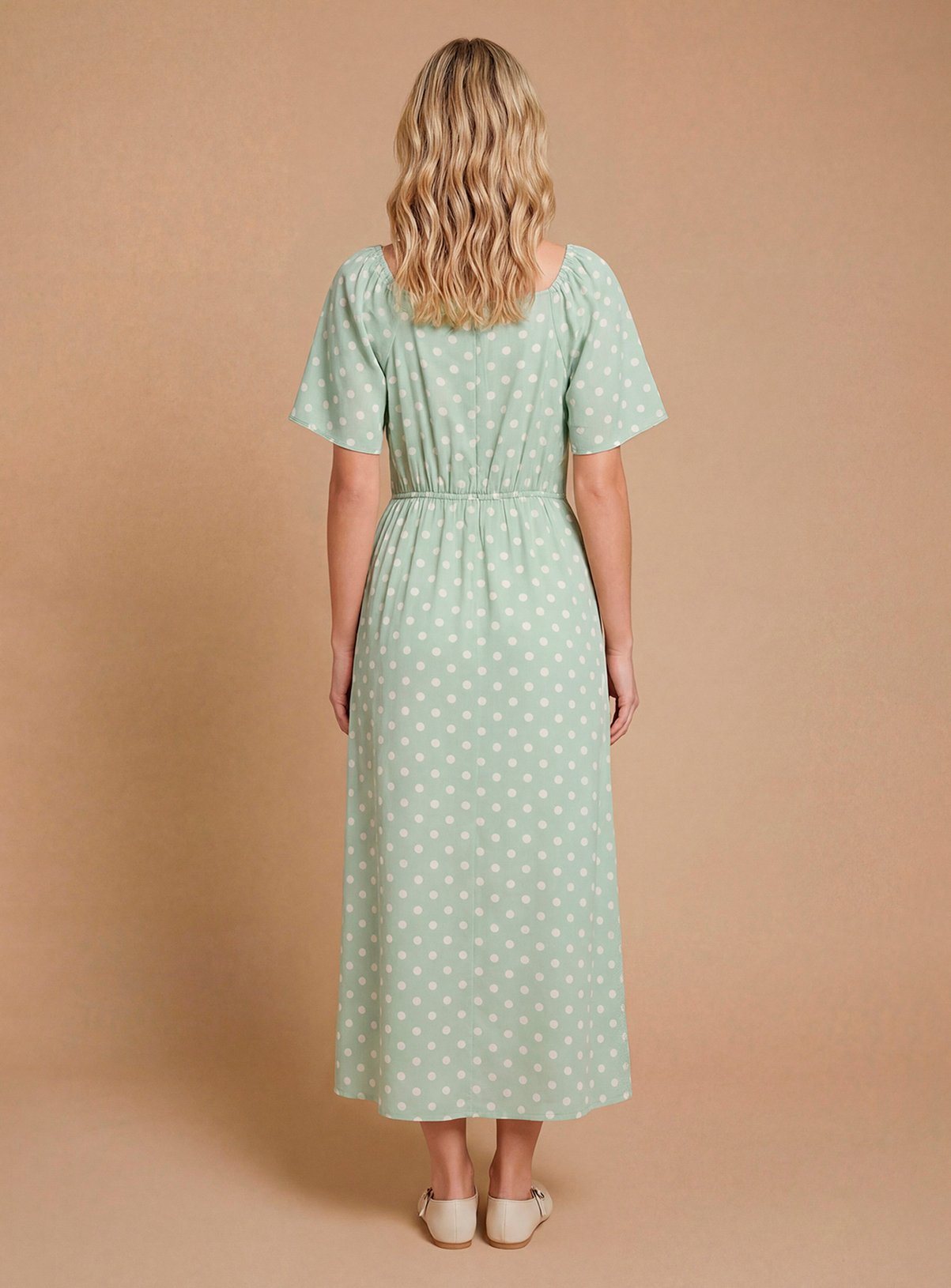 DOROTHY PERKINS Angel Sleeve Full Skirt Polka Dot Midaxi Tea Dress 16 - Image 3 thumbnail