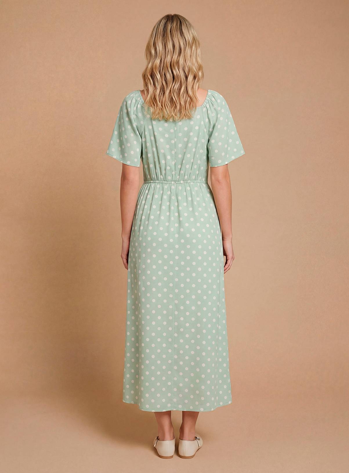 DOROTHY PERKINS Angel Sleeve Full Skirt Polka Dot Midaxi Tea Dress 16 - Image 3