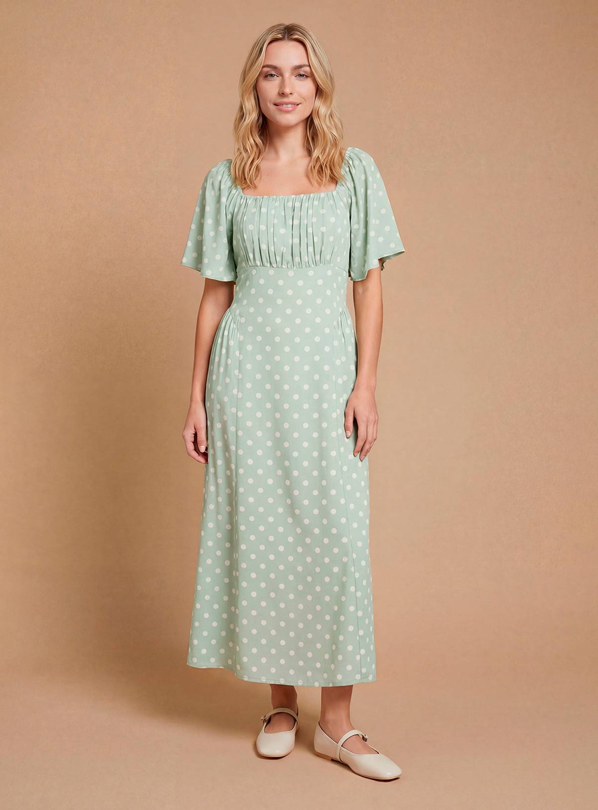 DOROTHY PERKINS Angel Sleeve Full Skirt Polka Dot Midaxi Tea Dress 16 - Image 4