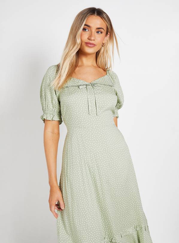 dorothy perkins green lace dress Women's DP Luxe Lace Puff Sleeve Midi Dress, Sage