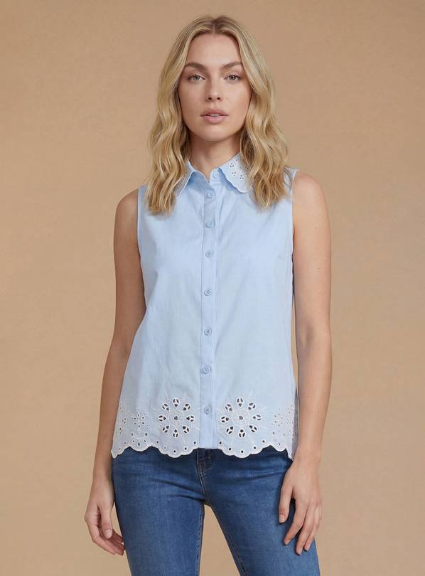 DOROTHY PERKINS Broderie Detail Collared Shell Top 16