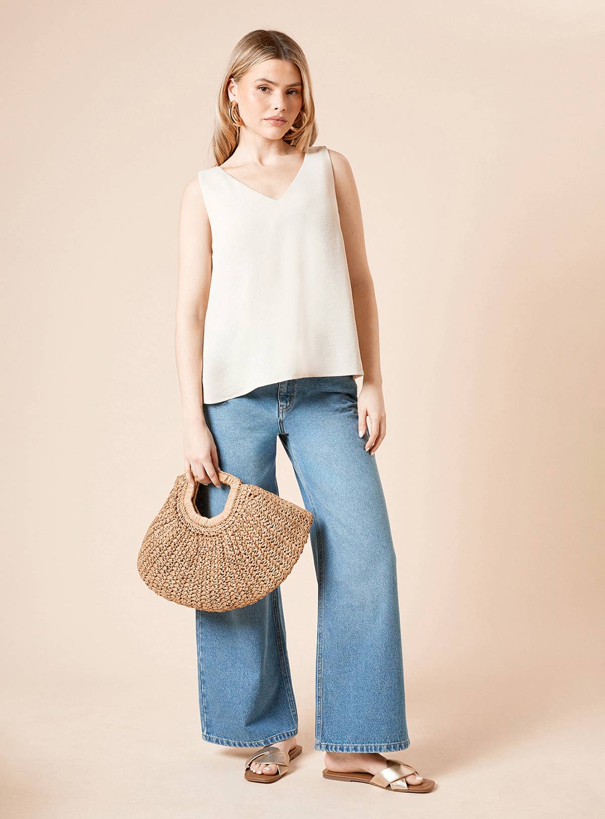 DOROTHY PERKINS Built Up V Neck Cami Stone 8 - Image 2