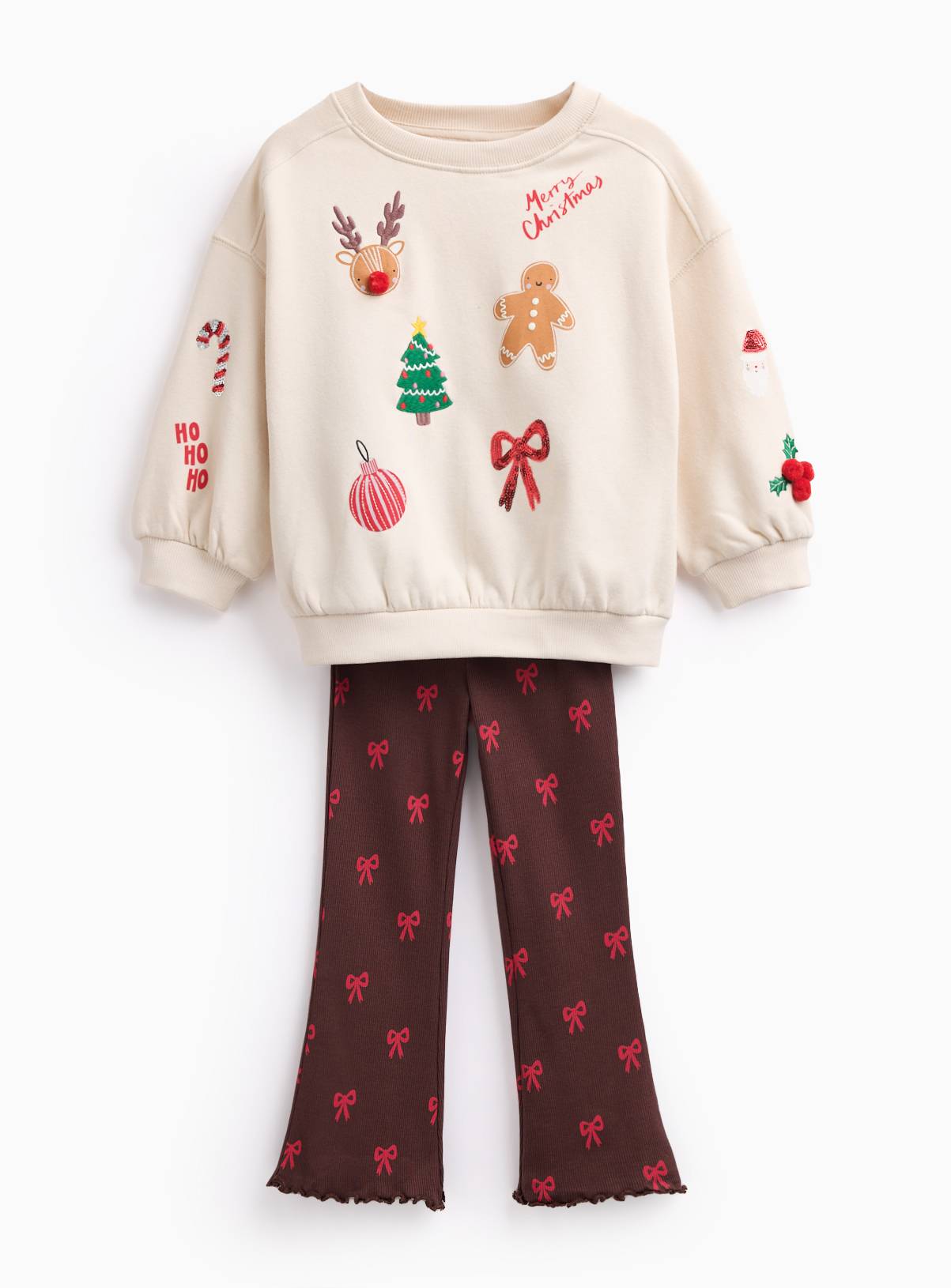 Christmas Cream Sweatshirt and Flare Set 6-7 years - Image 1