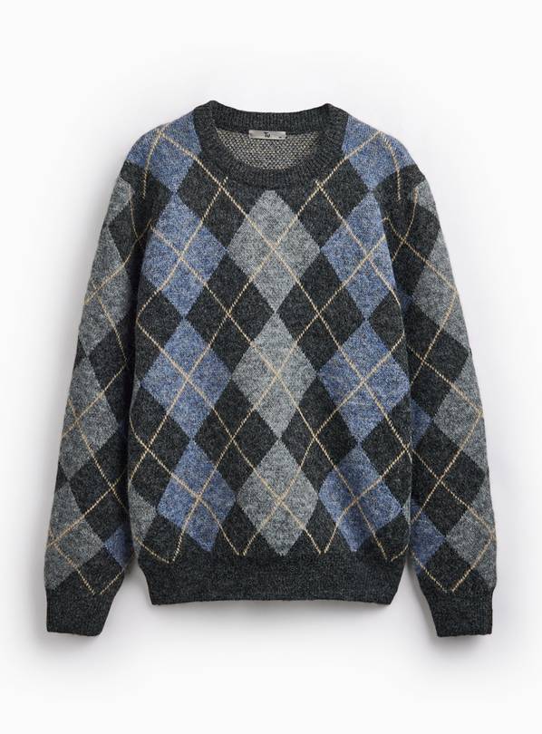 Knitted Argyle Crew Neck Jumper XXXXL