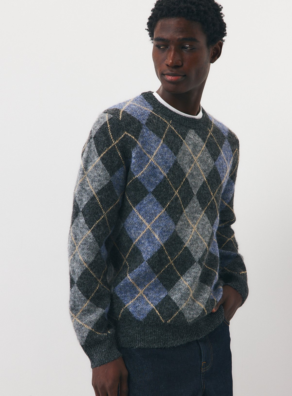 Knitted Argyle Crew Neck Jumper XXXL - Image 5 thumbnail