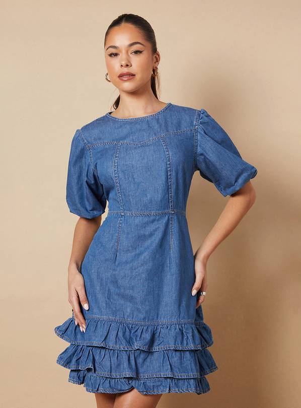 OASIS Short Puff Sleeve Detail Denim Mini Dress 10