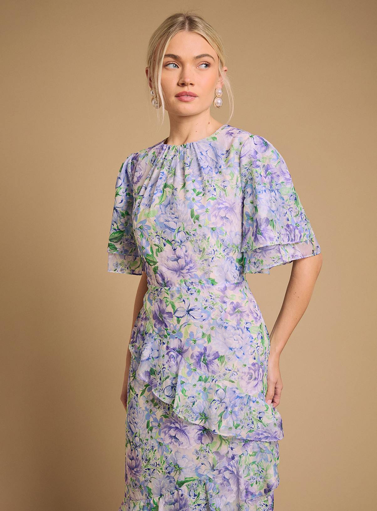 OASIS Occasion Floral Asymmetric Ruffle Jacquard Midaxi Dress 16 - Image 2