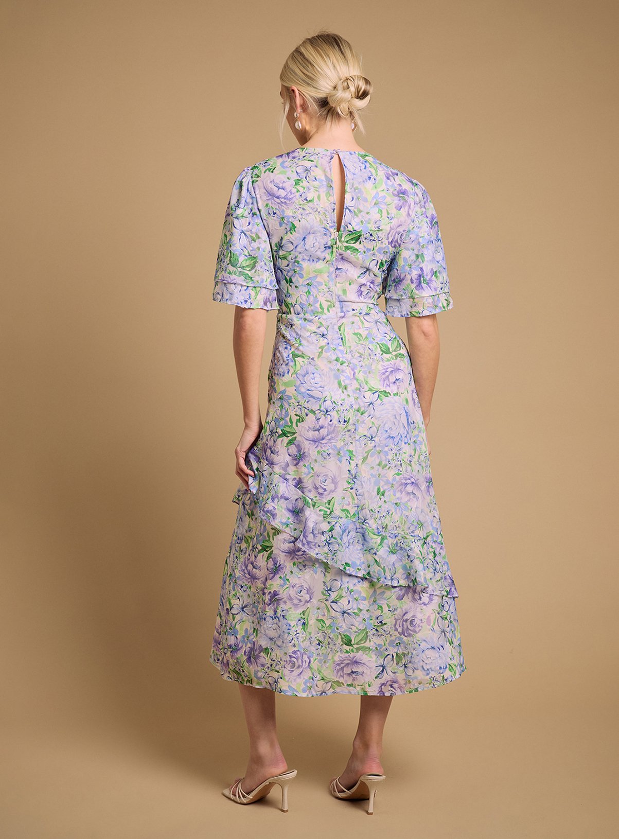 OASIS Occasion Floral Asymmetric Ruffle Jacquard Midaxi Dress 16 - Image 3 thumbnail