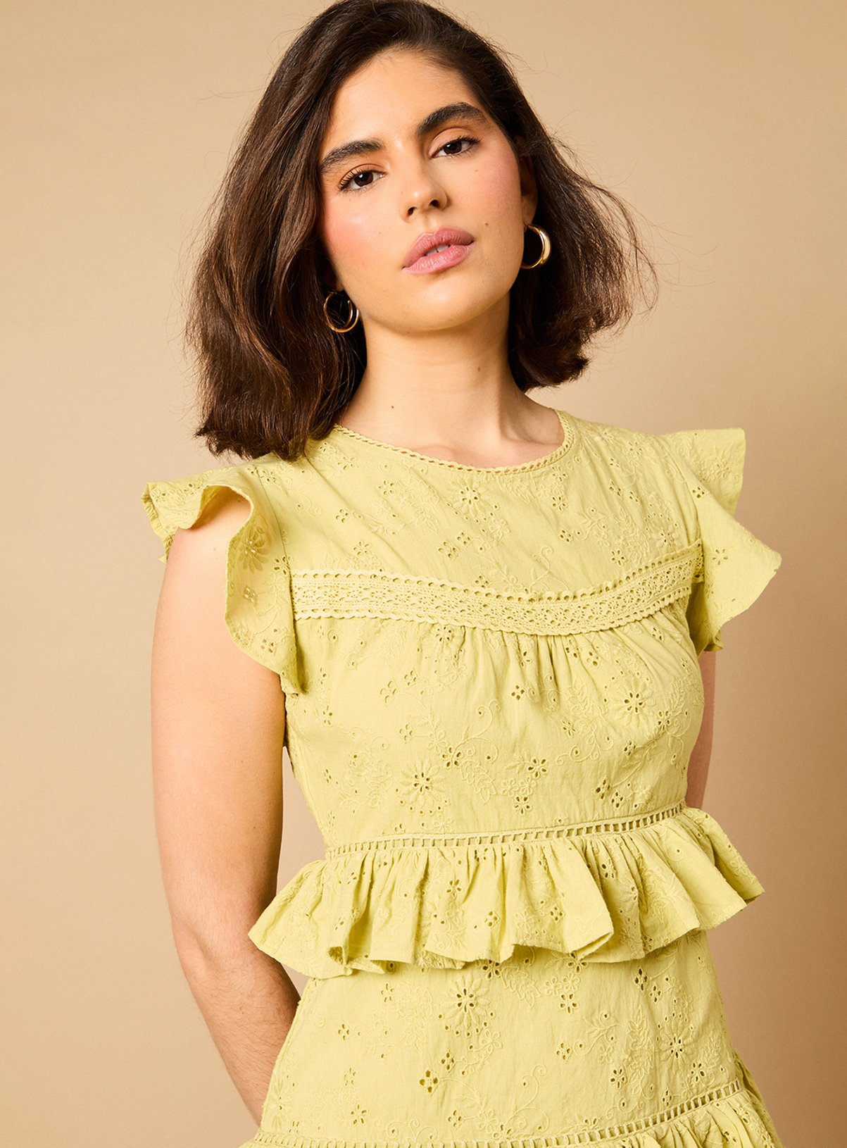 OASIS Ruffle Broderie Mini Dress 14 - Image 4 thumbnail