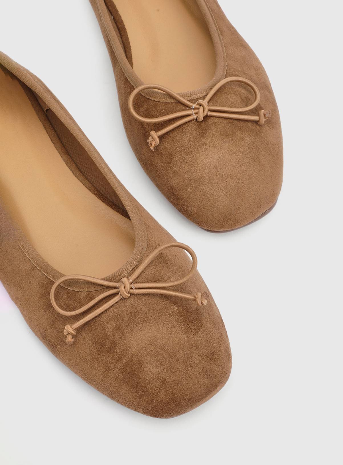 OASIS Beatrice Faux Suede Square Toe Ballet Pump Tan 7 - Image 3