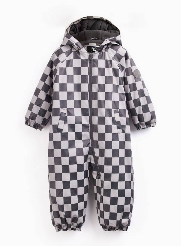 Black & Grey Checkerboard Shower Resistant Rubber Puddlesuit 4-5 years