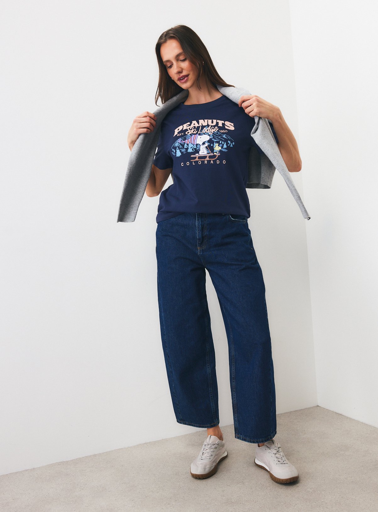 Navy Peanuts Snoopy Ski Lodge Christmas T-Shirt 6 - Image 2 thumbnail