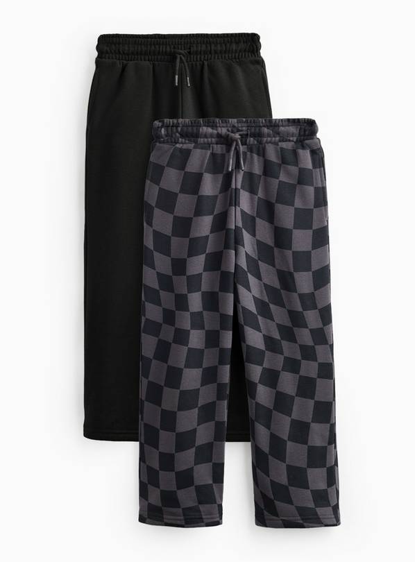 Black & Checkerboard Wide Leg Joggers 2 Pack 9 years