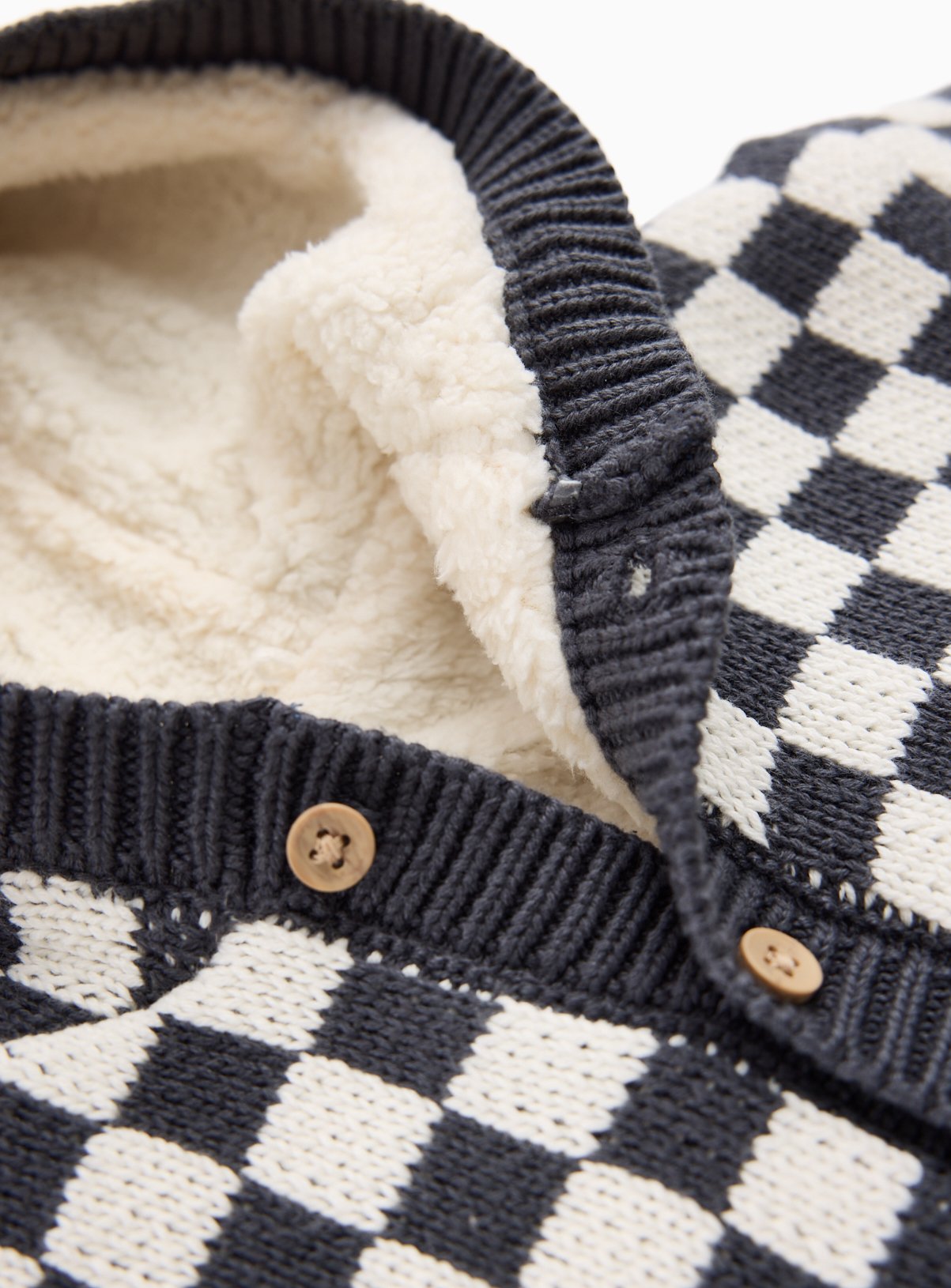 Black & White Checkerboard Borg-Lined Hooded Cardigan 6-9 months - Image 2 thumbnail
