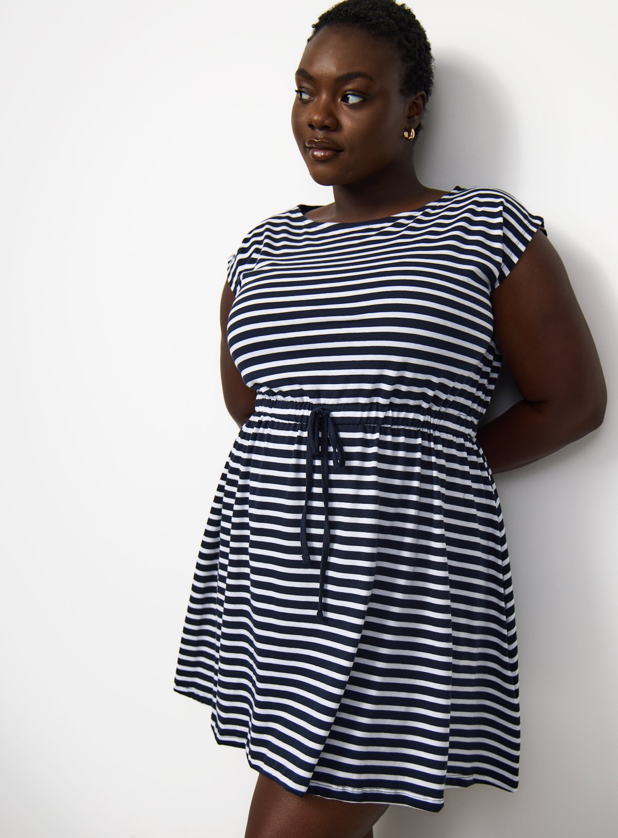 White Stripe Print Mini Dress 8 - Image 2 thumbnail