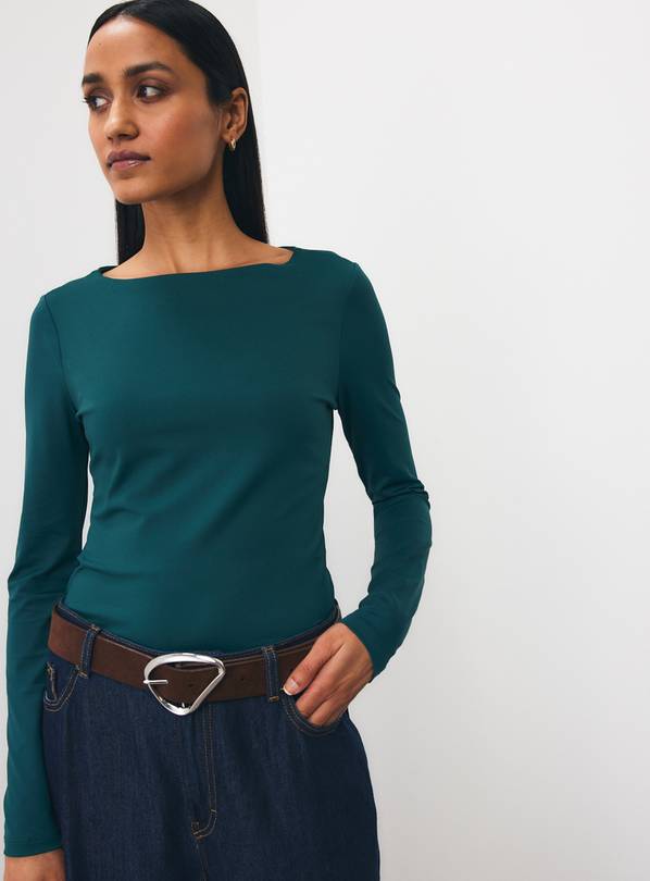 Teal Slash Neck Long-Sleeved Top 12