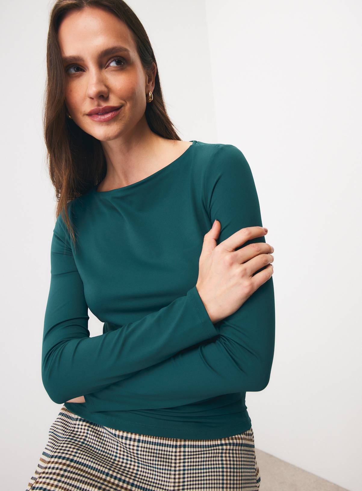Teal Slash Neck Long-Sleeved Top 12 - Image 1