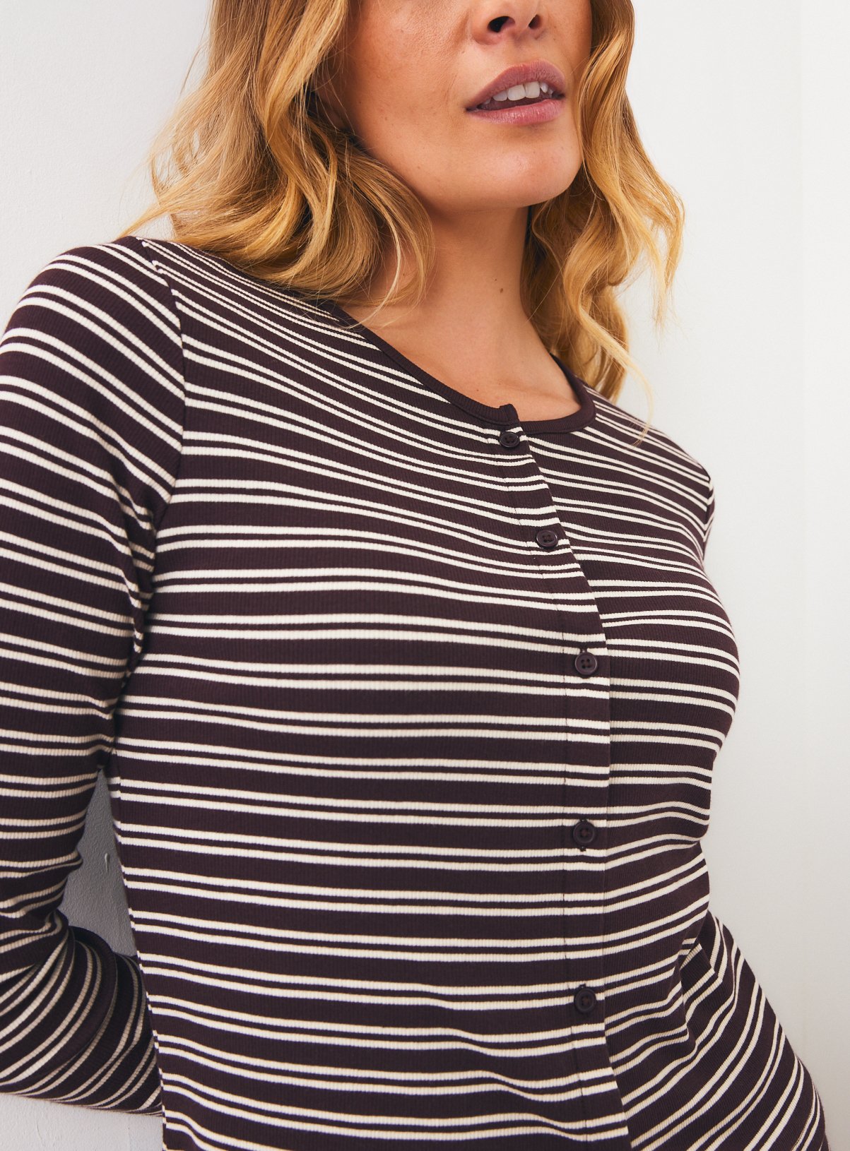 Brown Stripe Rib Co-ord Pyjama Top M - Image 3 thumbnail