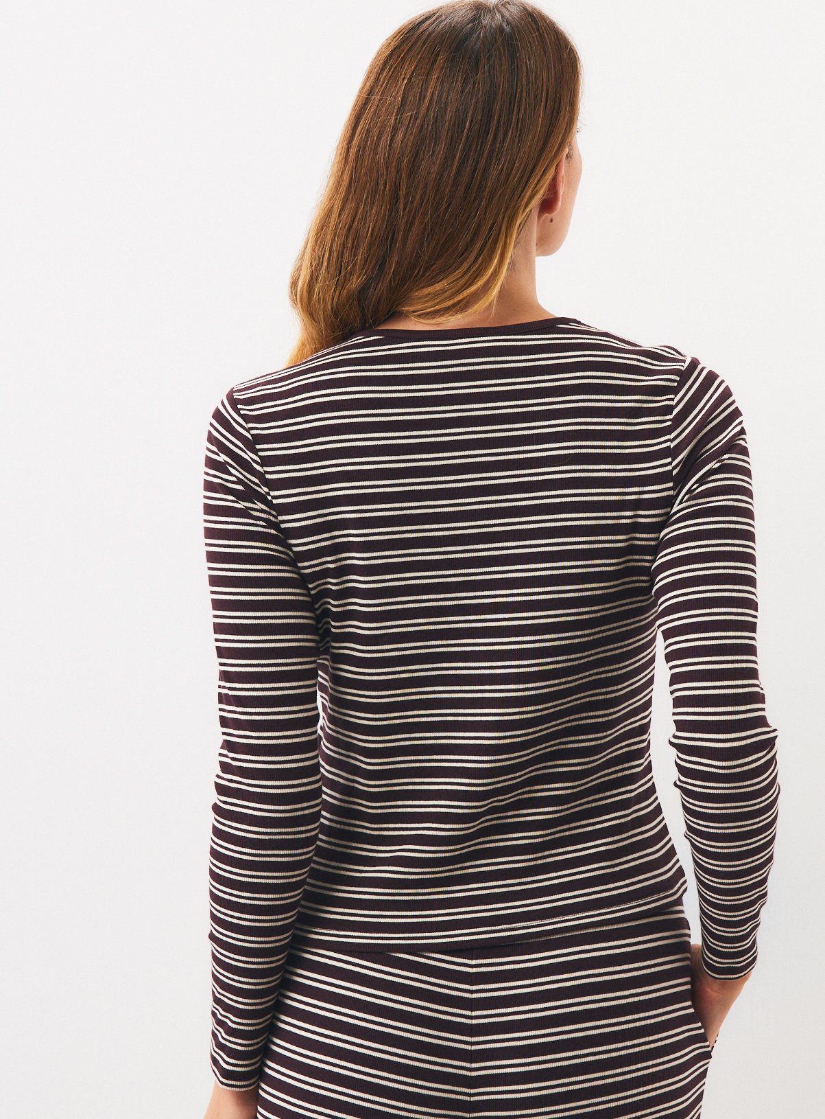 Brown Stripe Rib Co-ord Pyjama Top M - Image 4 thumbnail