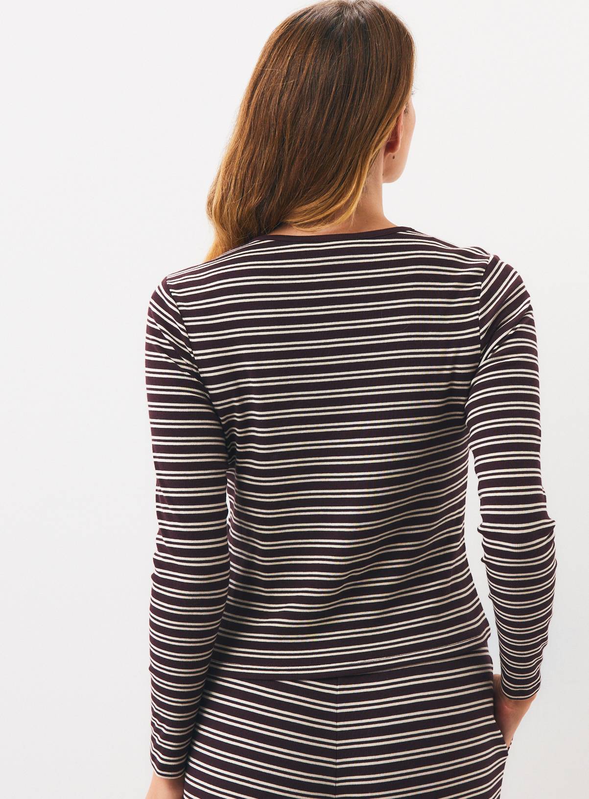 Brown Stripe Rib Co-ord Pyjama Top M - Image 4