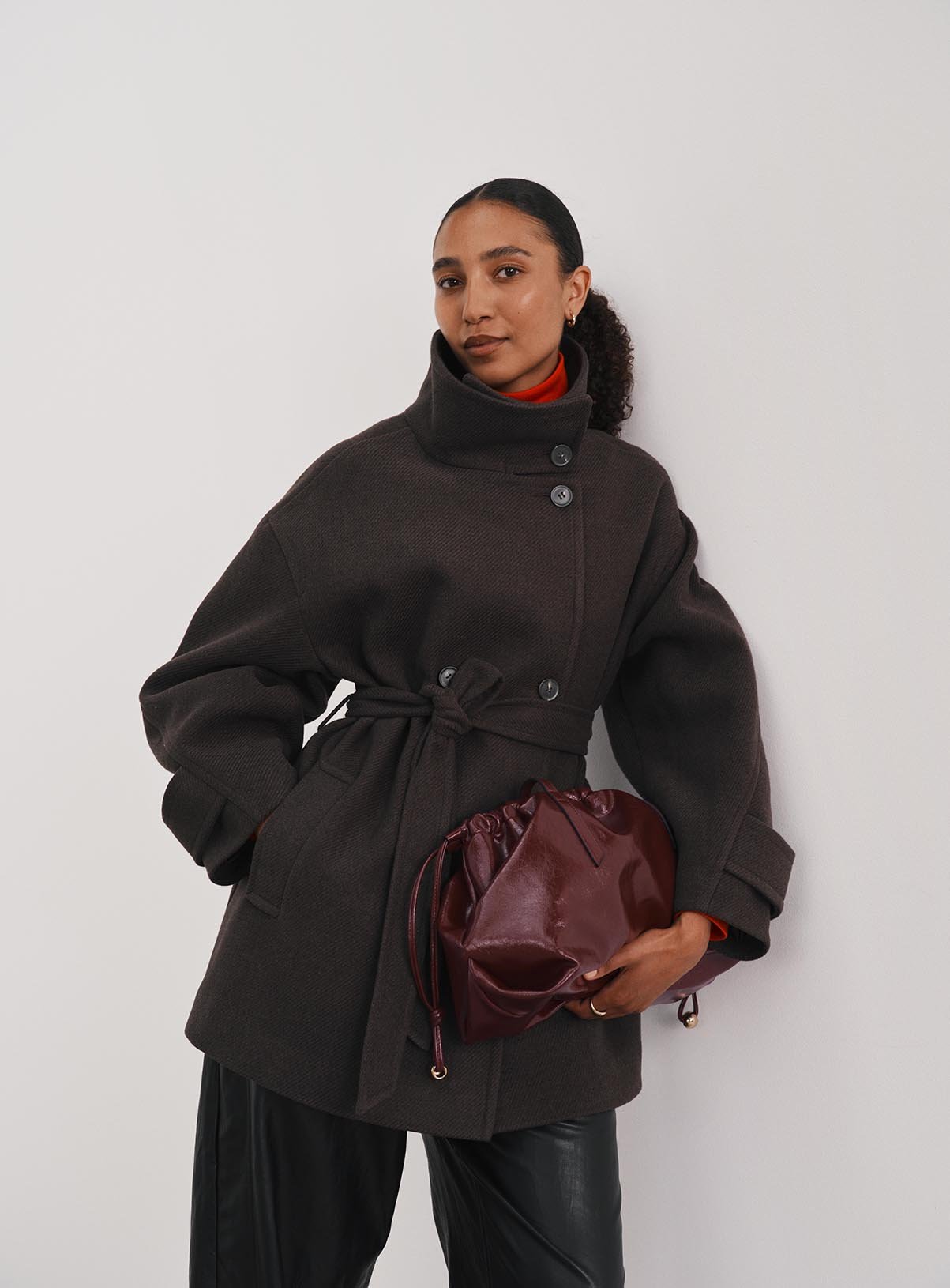 Brown Funnel Neck Coat M - Image 1 thumbnail