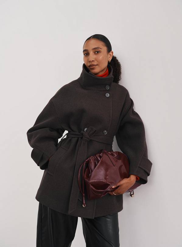 Brown Funnel Neck Coat XL