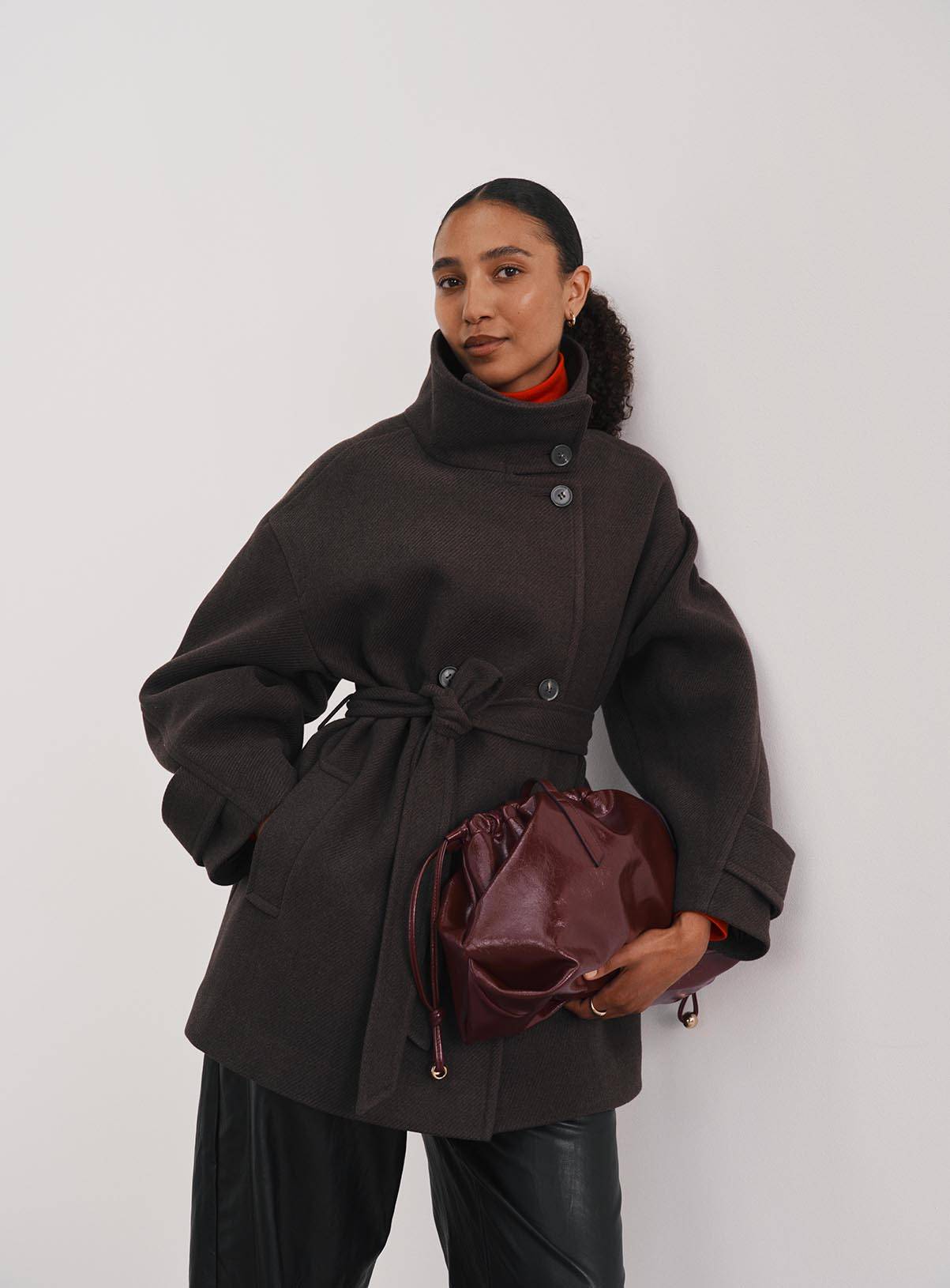 Brown Funnel Neck Coat M - Image 1