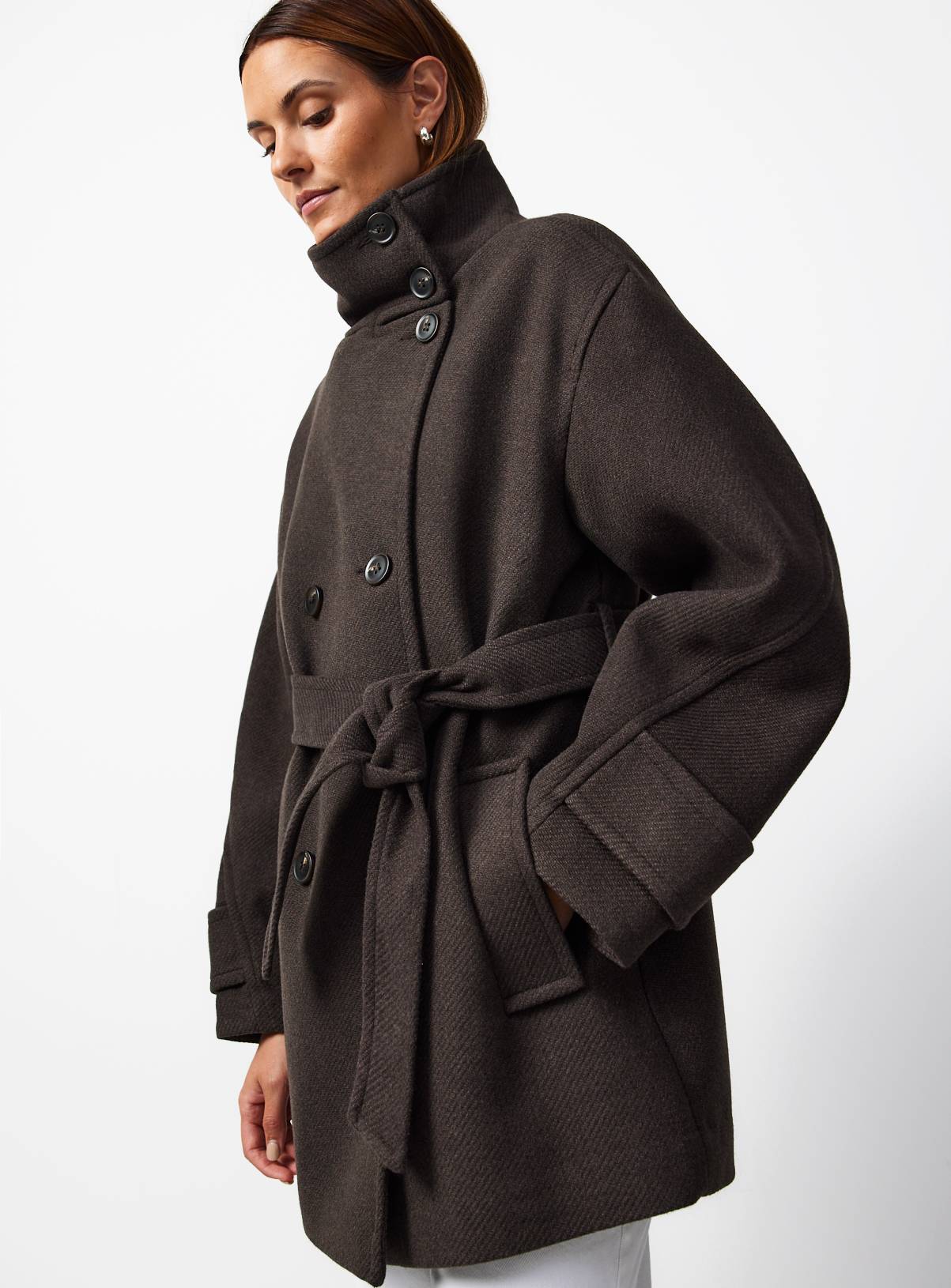 Brown Funnel Neck Coat M - Image 2
