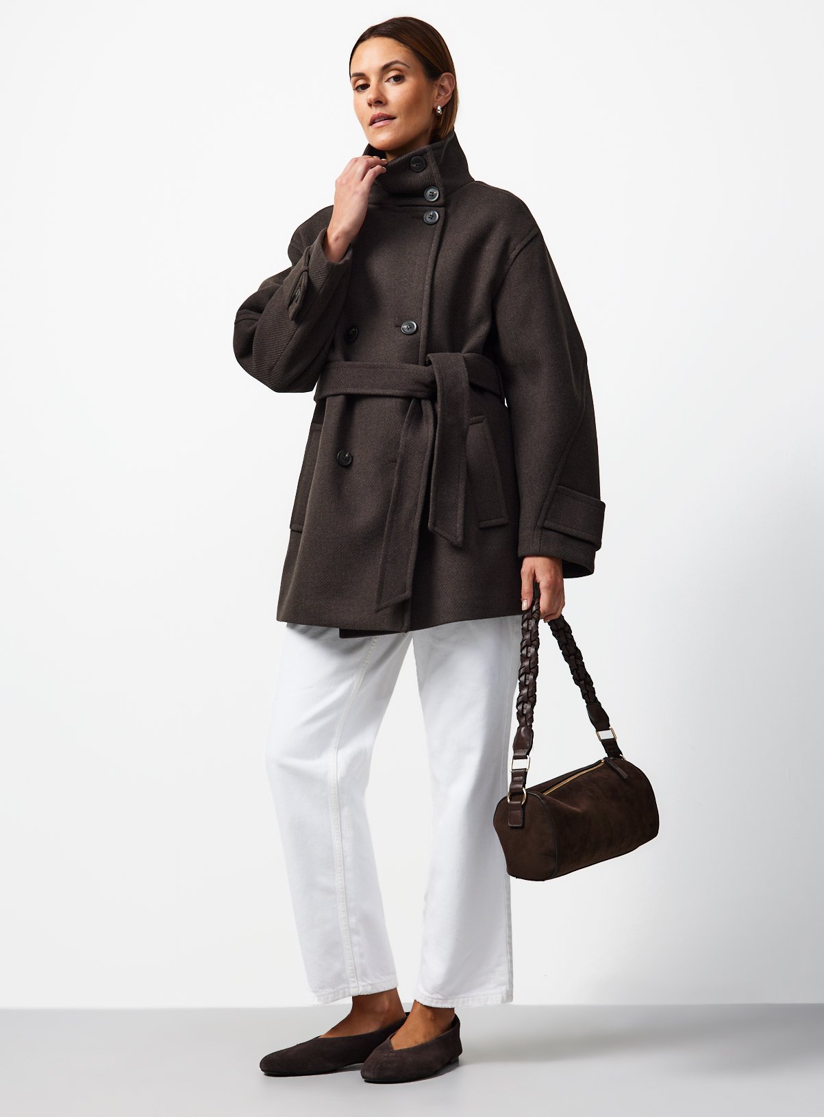 Brown Funnel Neck Coat M - Image 3 thumbnail