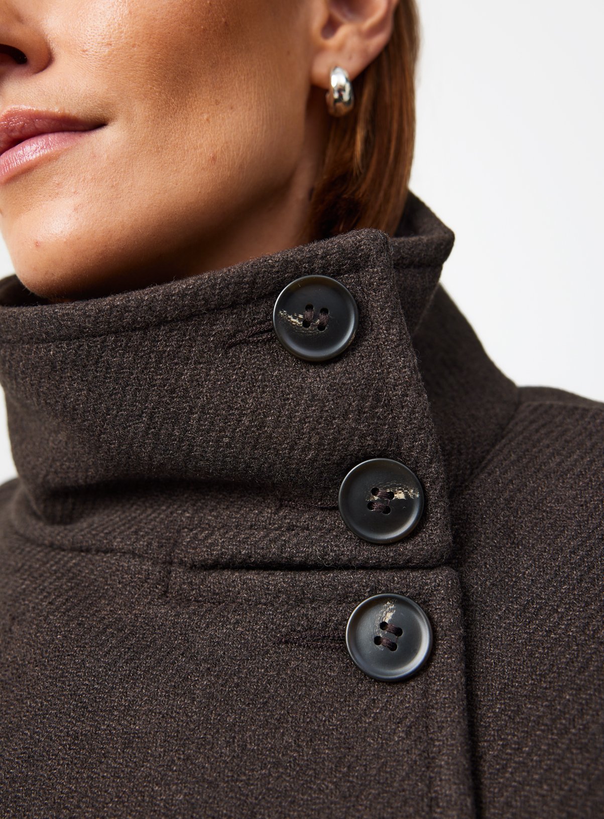 Brown Funnel Neck Coat M - Image 4 thumbnail