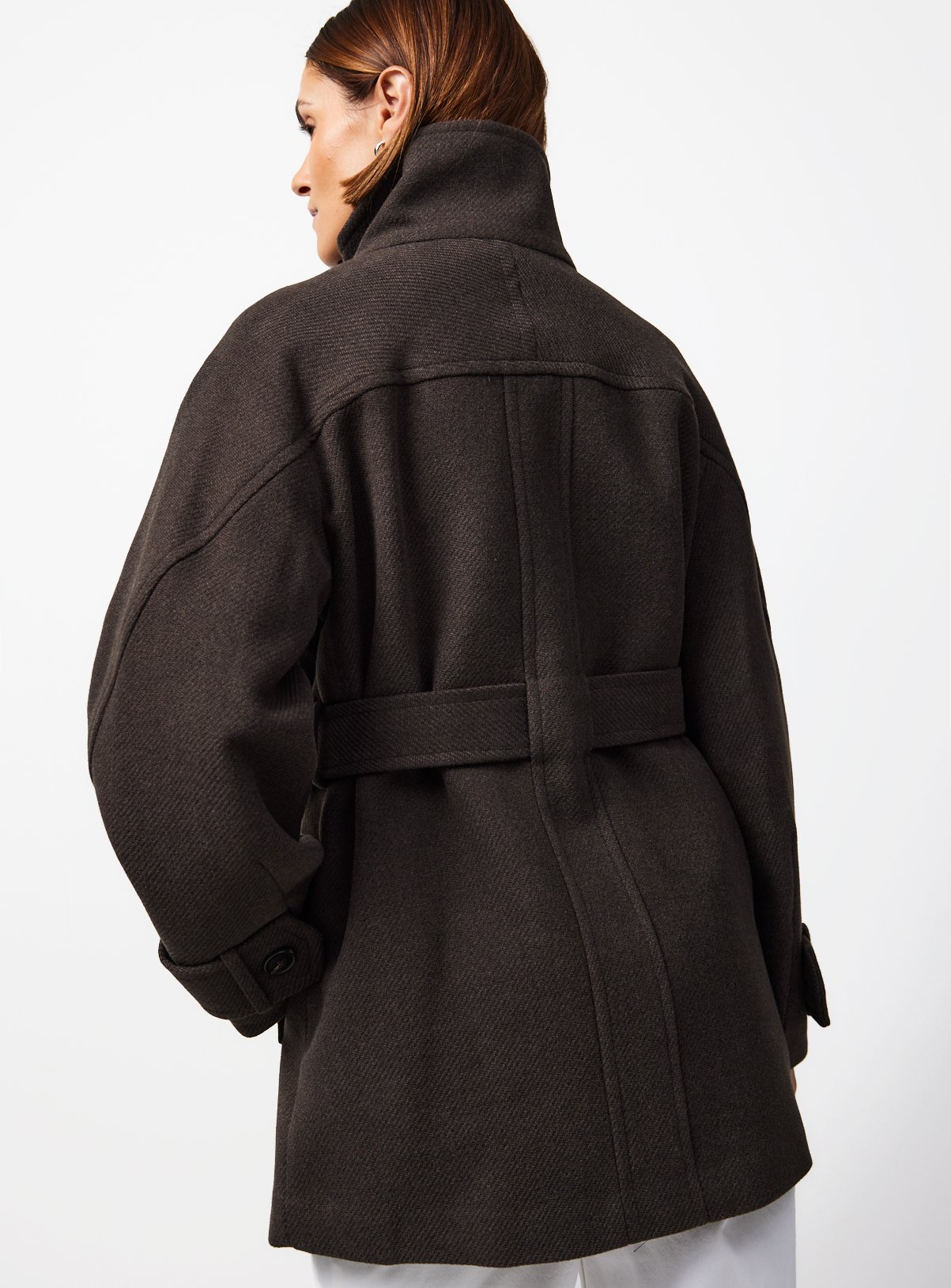 Brown Funnel Neck Coat M - Image 5 thumbnail