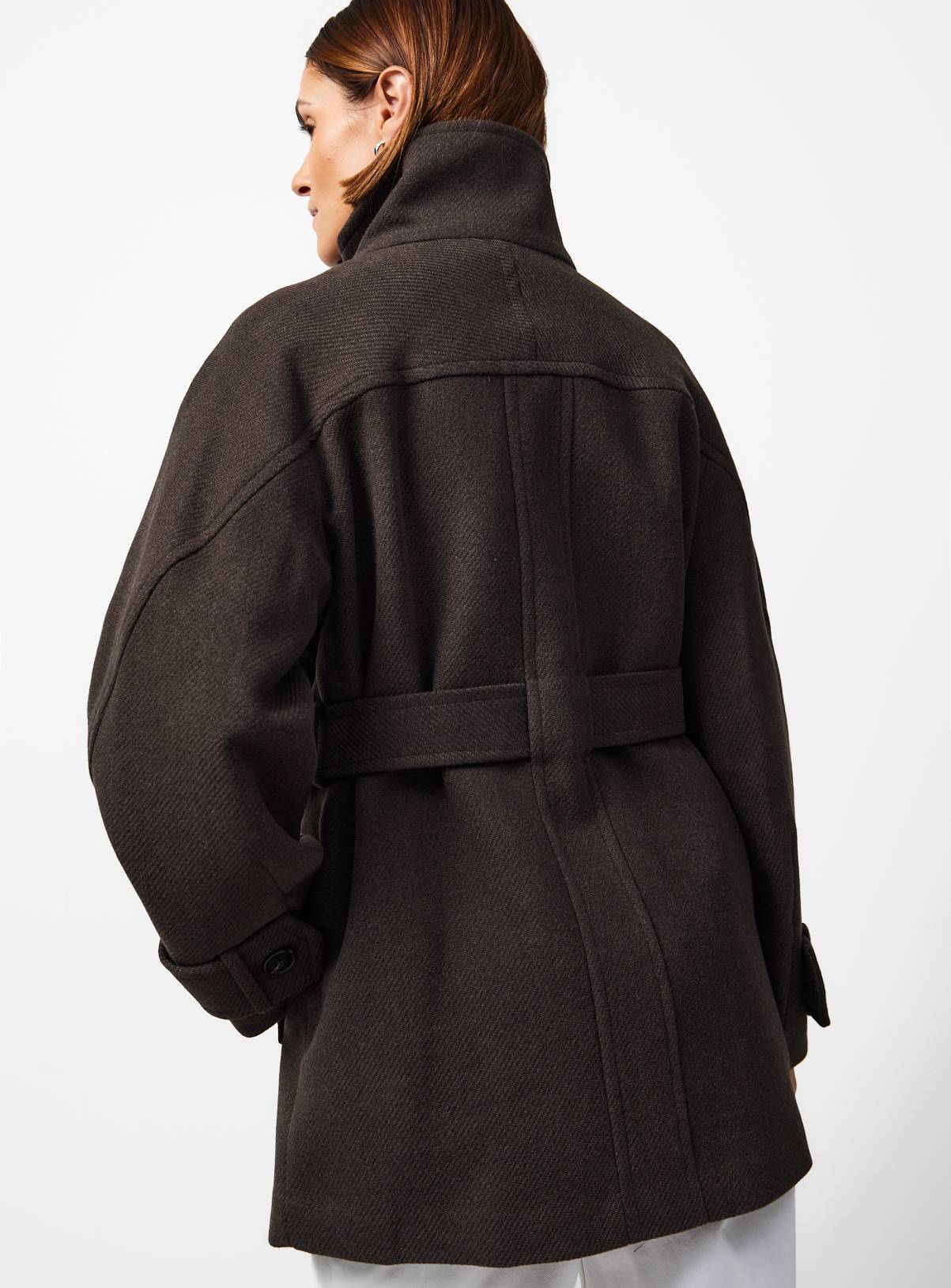 Brown Funnel Neck Coat M - Image 5
