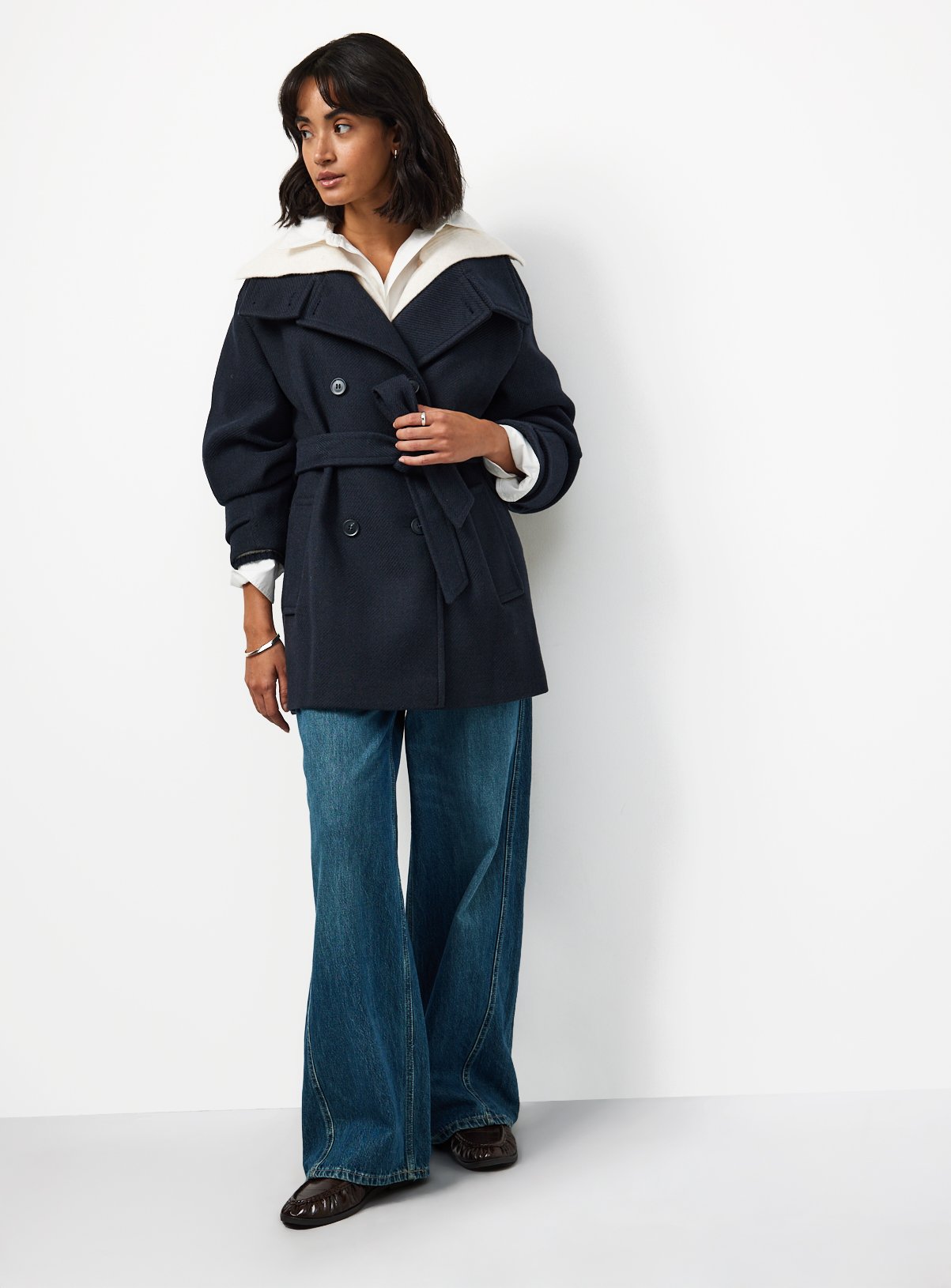 Navy Funnel Neck Coat M - Image 2 thumbnail