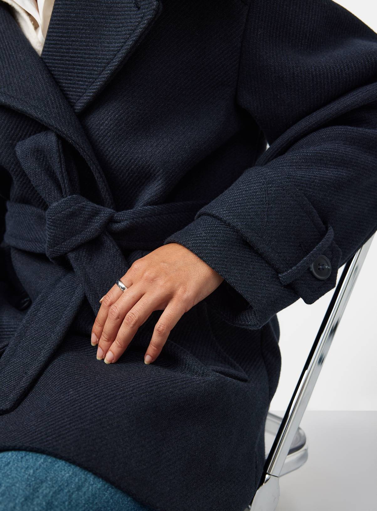 Navy Funnel Neck Coat M - Image 3