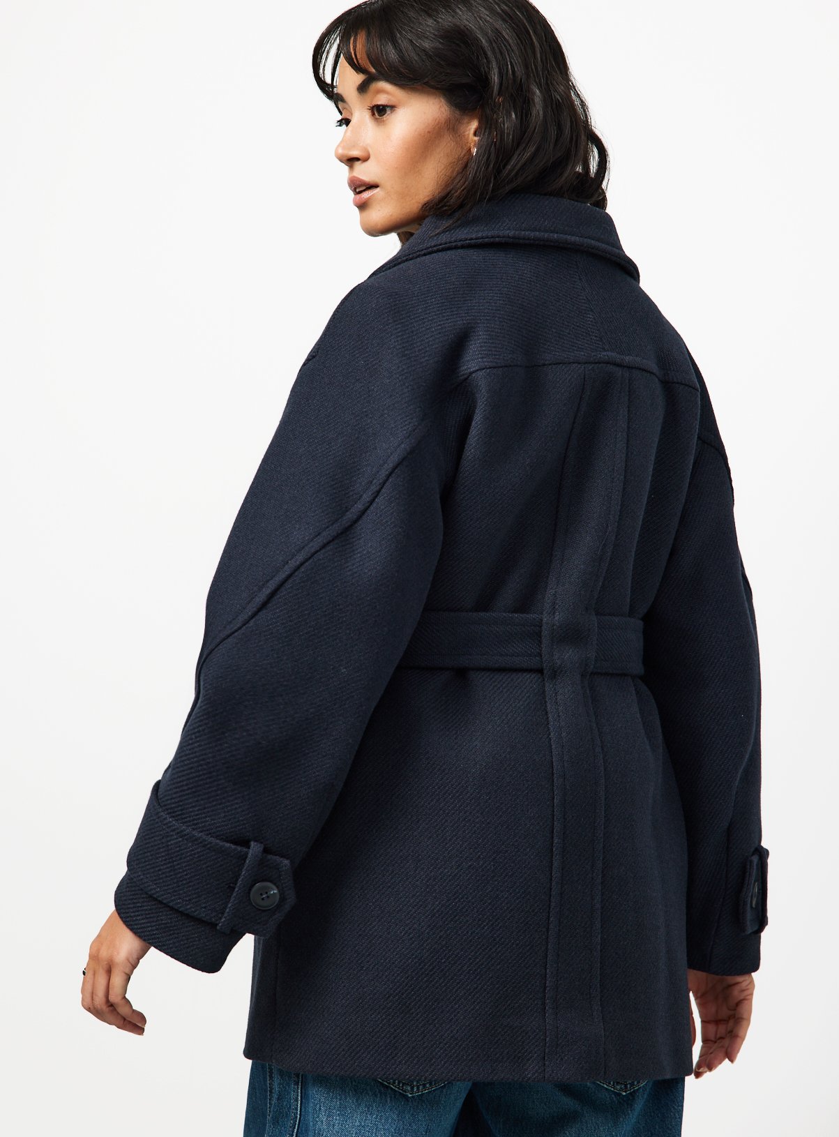 Navy Funnel Neck Coat M - Image 4 thumbnail