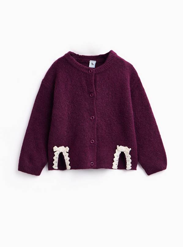 Burgundy Lace Bow Detail Cardigan 5-6 years