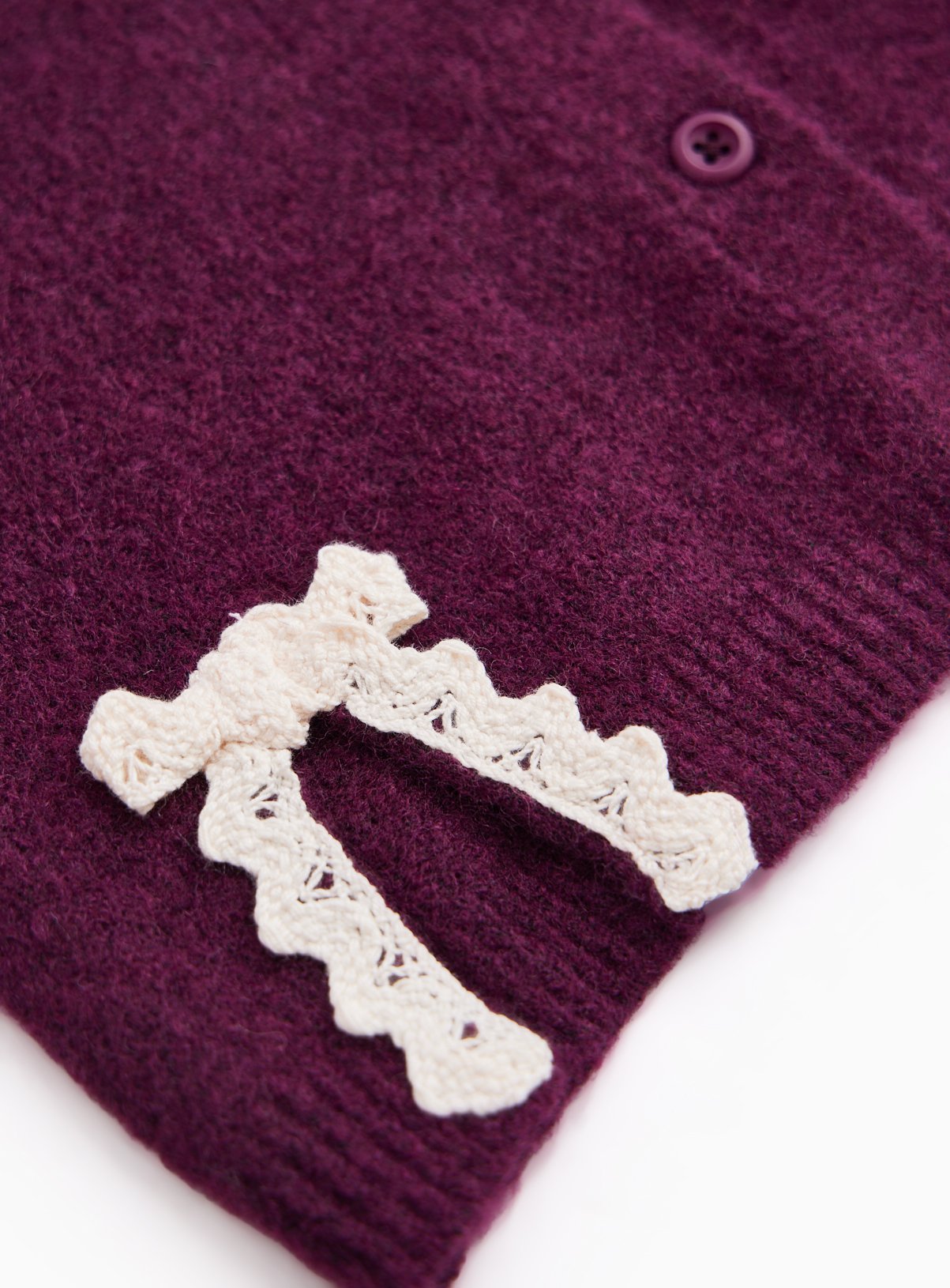 Burgundy Lace Bow Detail Cardigan 7-8 years - Image 2 thumbnail