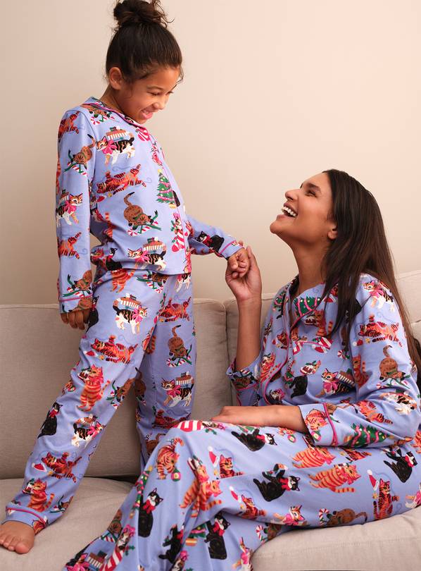 Blue Christmas Cats Traditional Pyjama Set 5-6 years
