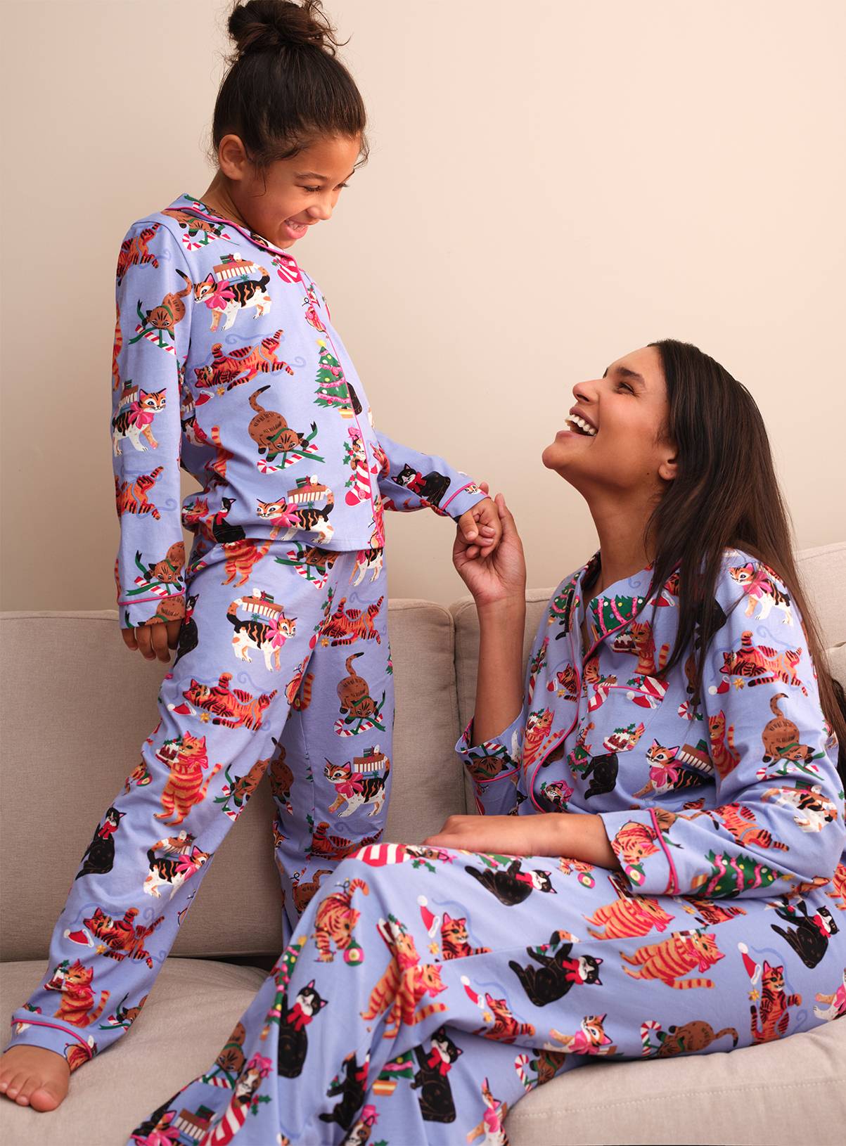 Blue Christmas Cats Traditional Pyjama Set 5-6 years - Image 1