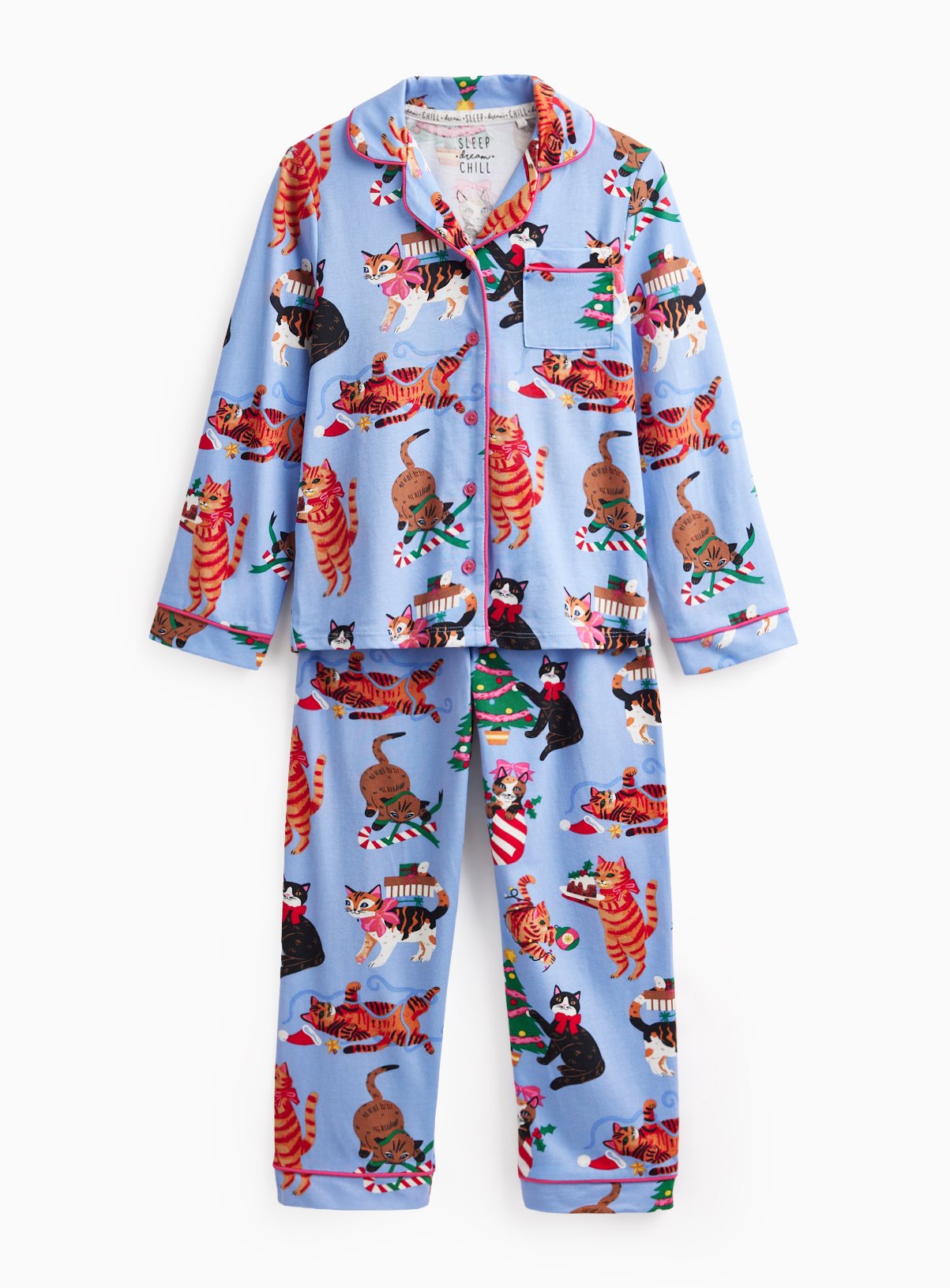 Blue Christmas Cats Traditional Pyjama Set 5-6 years - Image 2 thumbnail